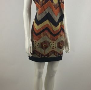 Adrianna Papell Burnt Orange Chevron Mini Flame Stitched Shift Dress Size 14
